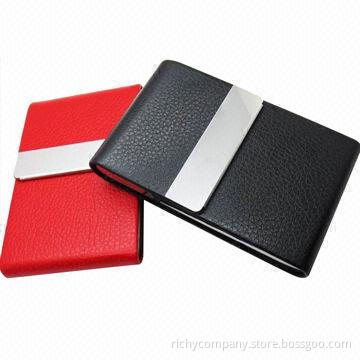 Business Card Case, Made of PU + Stainless Steel Material